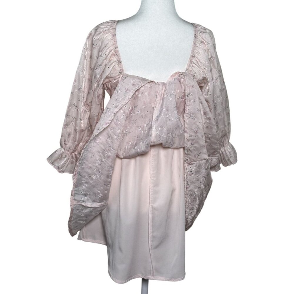 Thirty Thirty Babydoll Mini Dress Women Medium Pink Roses Flowers - Picture 5 of 9